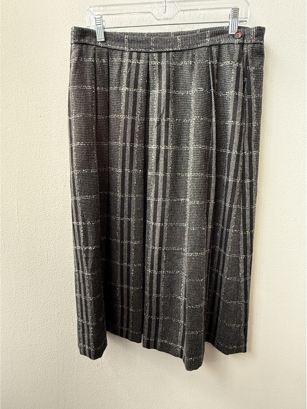 Vintage 80s Classic Fashions Windowpane Wool Blend Midi Skirt 16